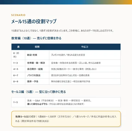 7ページ目の誌面。メール1通ずつの役割を並べた表
